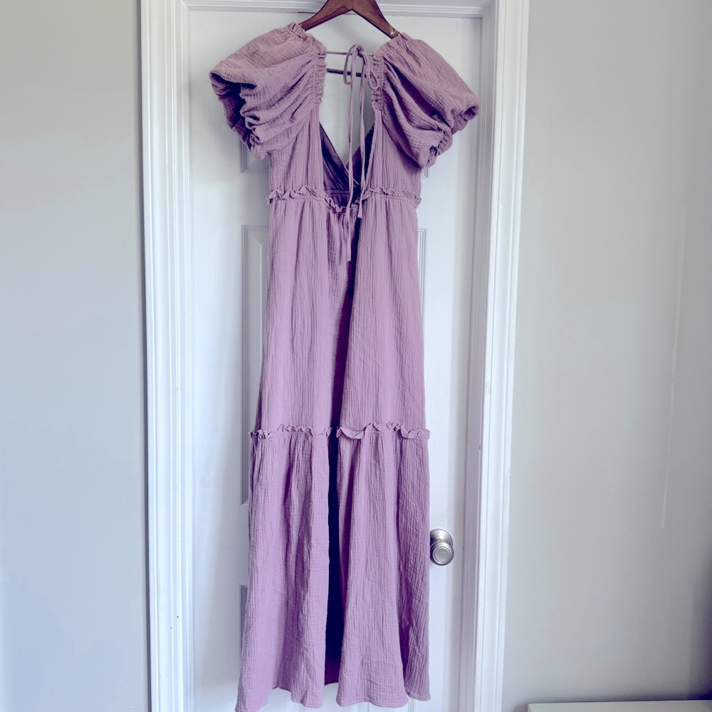 Listicle Lavender Purple Ruched Ruffled Maxi Sundress Size Small NWT - Picture 2 of 6